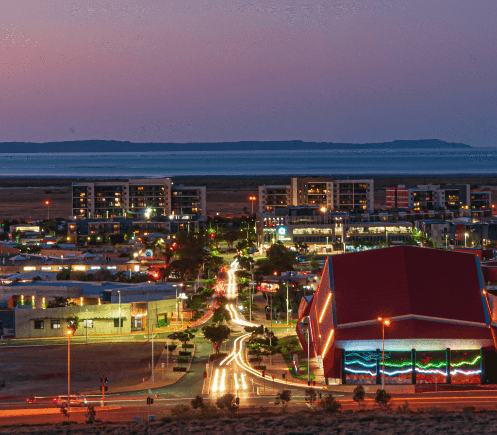 Aerial view of Karratha at dusk